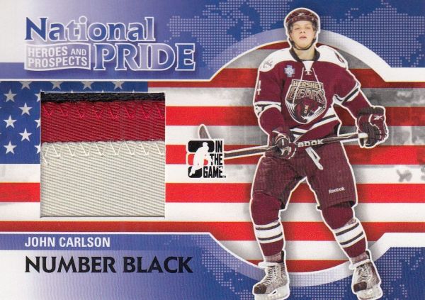 patch karta JOHN CARLSON 10-11 Heroes and Prospects National Pride Numbers Black /6